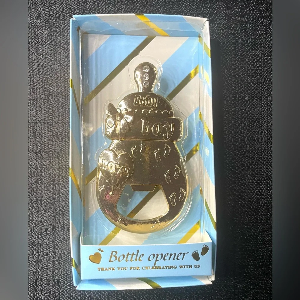 Baby Boy Pacifier Bottle Opener Gold Rhinestones Party First Time Mom Dad NIB